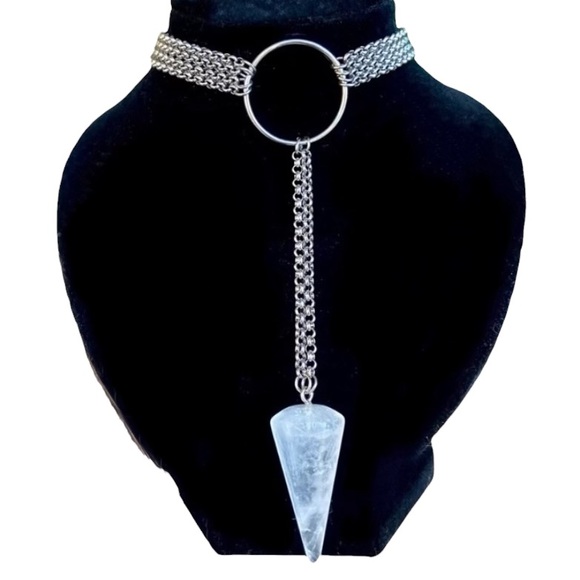 Crystal quartz necklace . Lariat Y shape crystal quartz pendulum choker boho gem - Picture 9 of 13